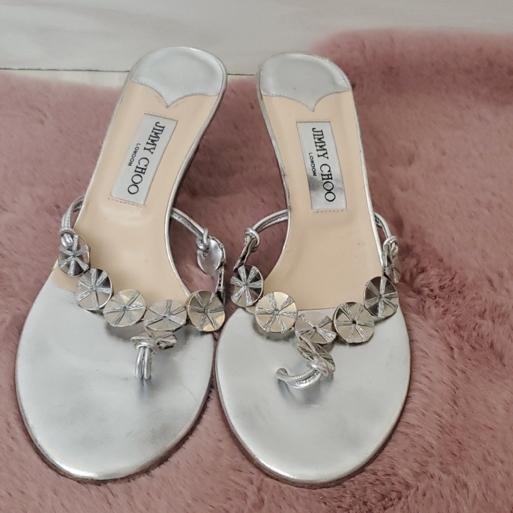 Jimmy Choo Silver Disc Sandals